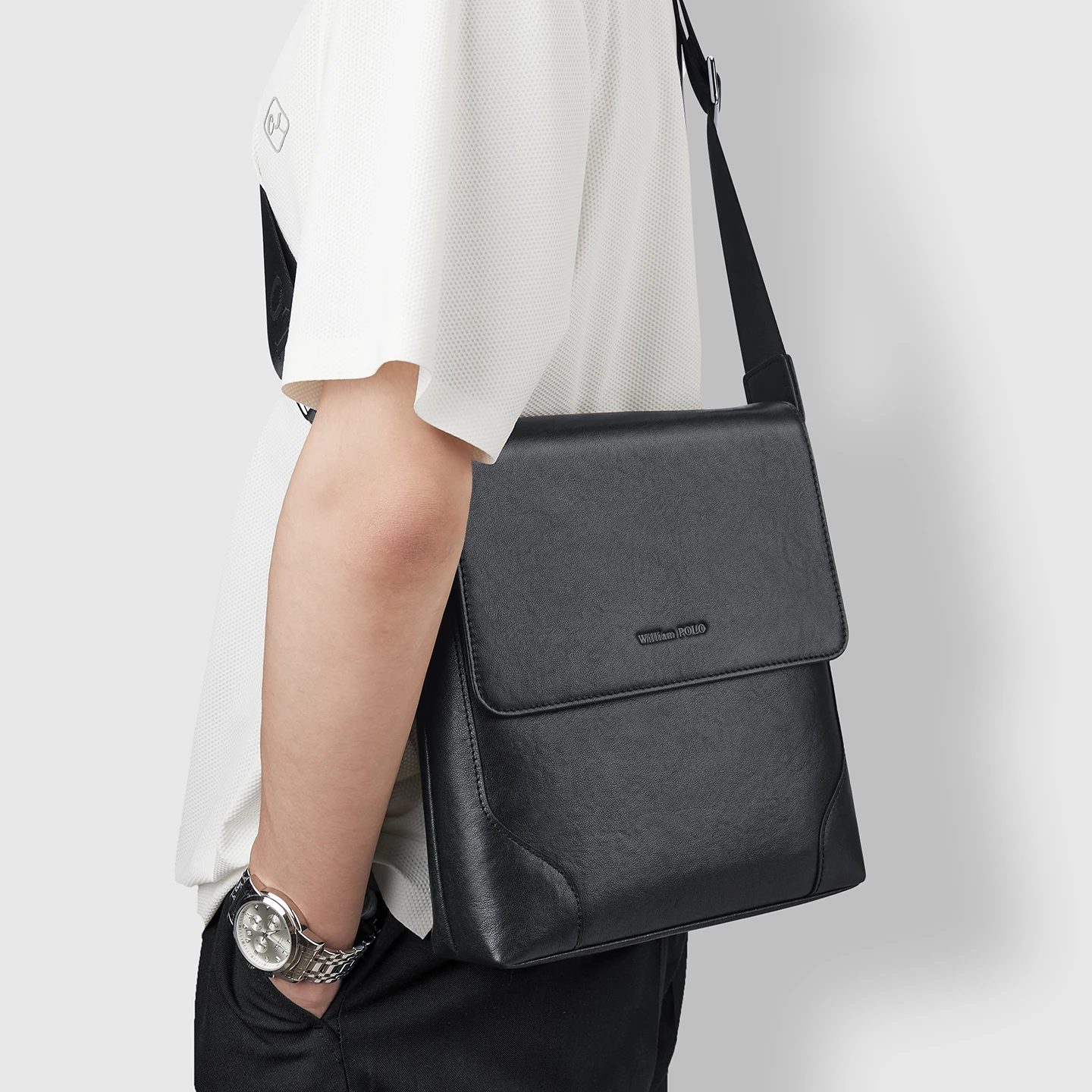 Men's shoulder bag made of genuine leather, fashionable men's time back bag, casual small tote bag