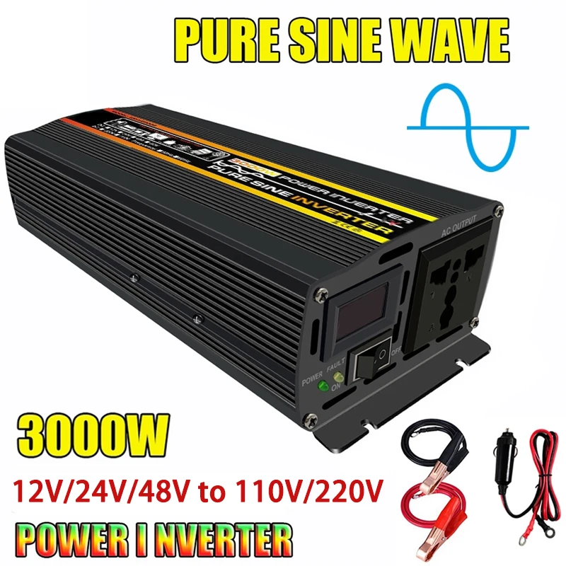3000w 12v 24v 48v a 220v 110v soquete conversor de potência do carro inversor carregador adaptador transformador tensão onda senoidal pura 50hz 60hz