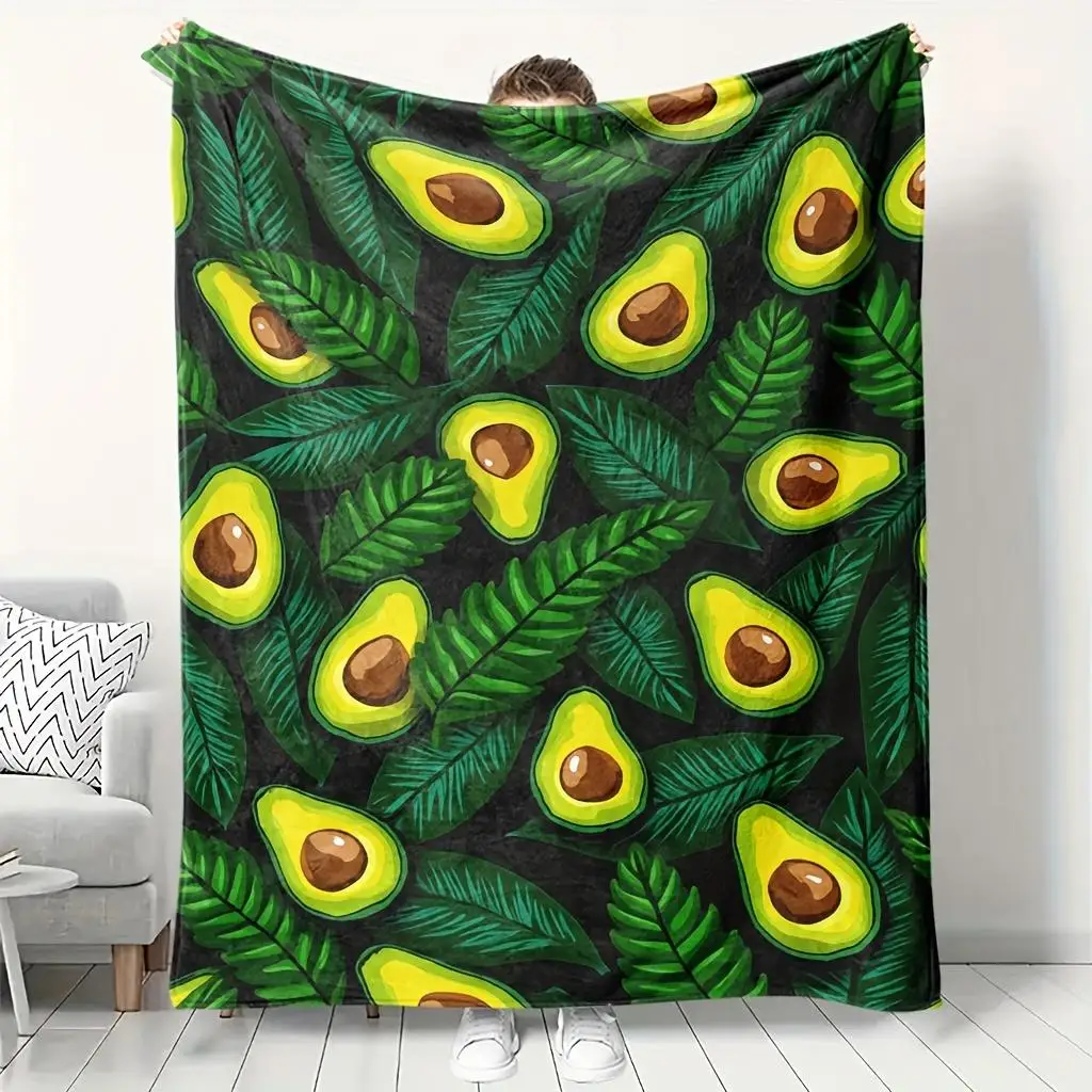 Cozy Avocado Leaf Print Throw Blanket for Sofa Living Room Decor Plush Microfiber Novelty Nature Wrap