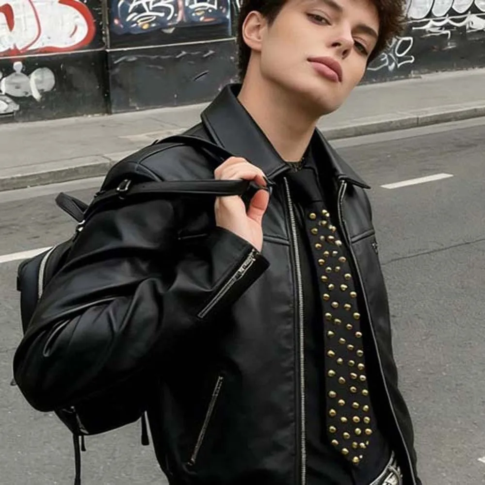 

Clothing Decoration Locomotive Style Rivet Tie Black Choker Punk Style Long Necktie Geometric Necklace Pre-tied Tie Men