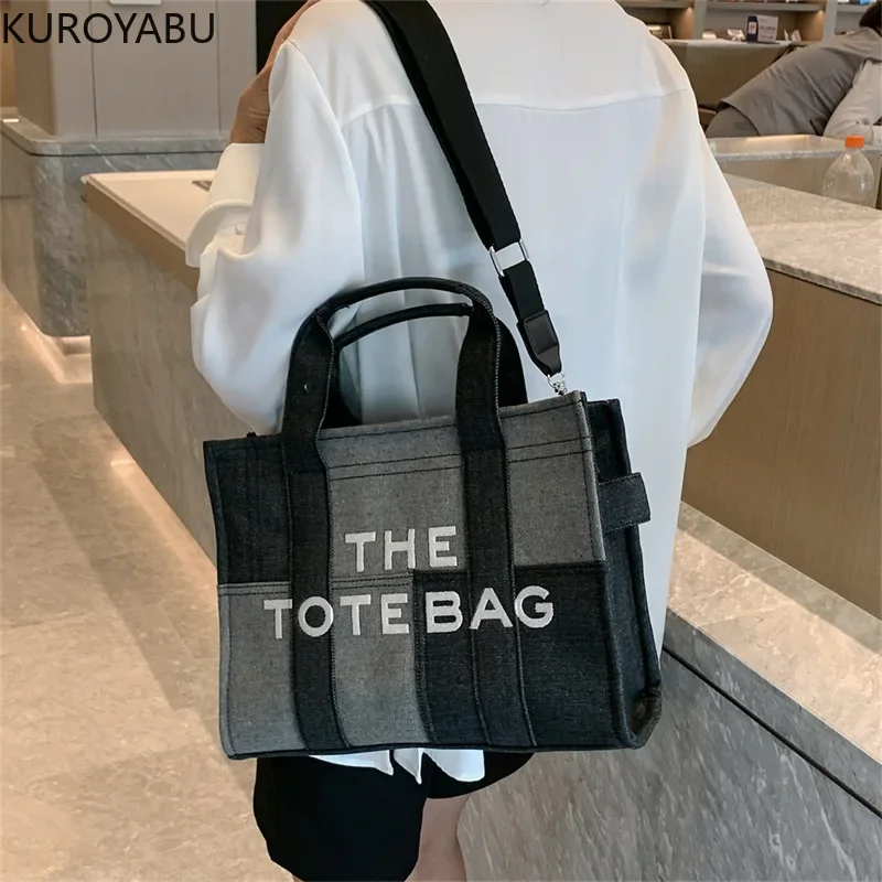 Y2k Denim Tote Bag Fashion Patchwork Designer Letters Women Handbags Luxury Shoulder Crossbody Bags Casual Large Capacity Purses