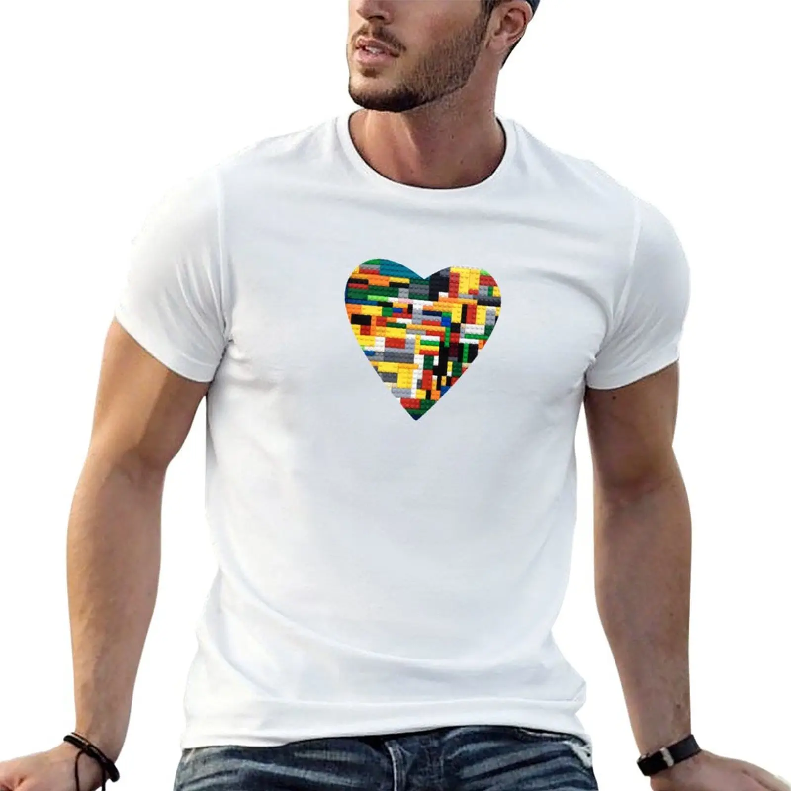 

I love building with bricks heart T-Shirt cotton tshirt 100% t shirts for man cotton man t shirt cotton high quality T-shirt