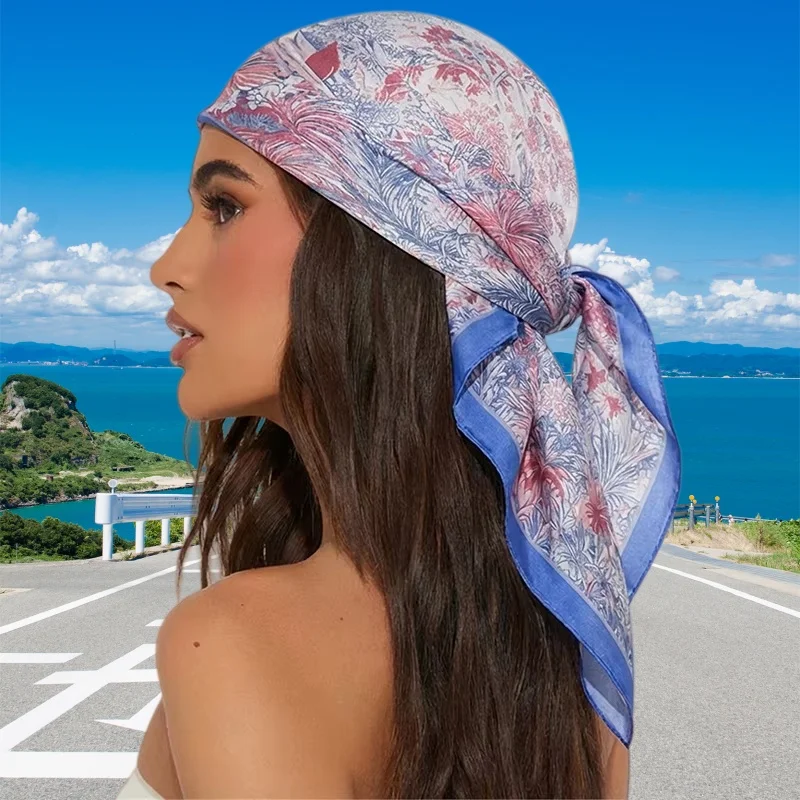 

2026 New Floral Shawl Print Headscarf Hair Wrap Neckerchief Female Satin Square Scarf For Women Headband Foulard Hijab Bandana