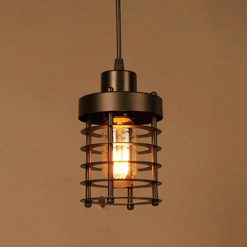 

American Industrial Style Chandelier Vintage Wrought Iron Cage Pendant Lights Indoor Lighting
