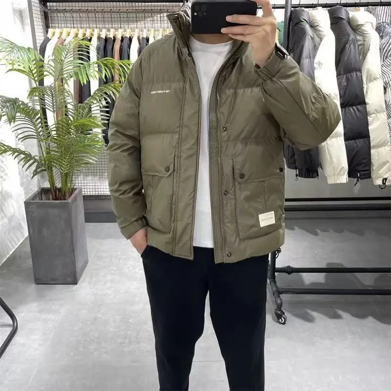 Winter Korean Slim PU Leather Jacket  Unisex Stand Collar Warm Tooling Coat