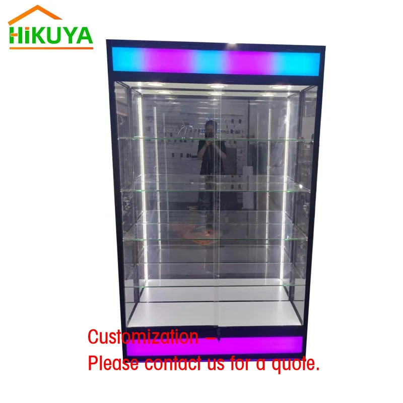custom.HiKUYA Customizable Chic Innovative Release LED Flowing Light Glass Display Glass Showcase Glass Display C