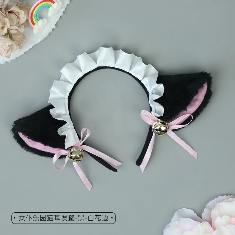 Lolita arco gato orelha argola de cabelo com sino kawaii menina cosplay headwear animal convenção cômica acessórios de empregada japonesa