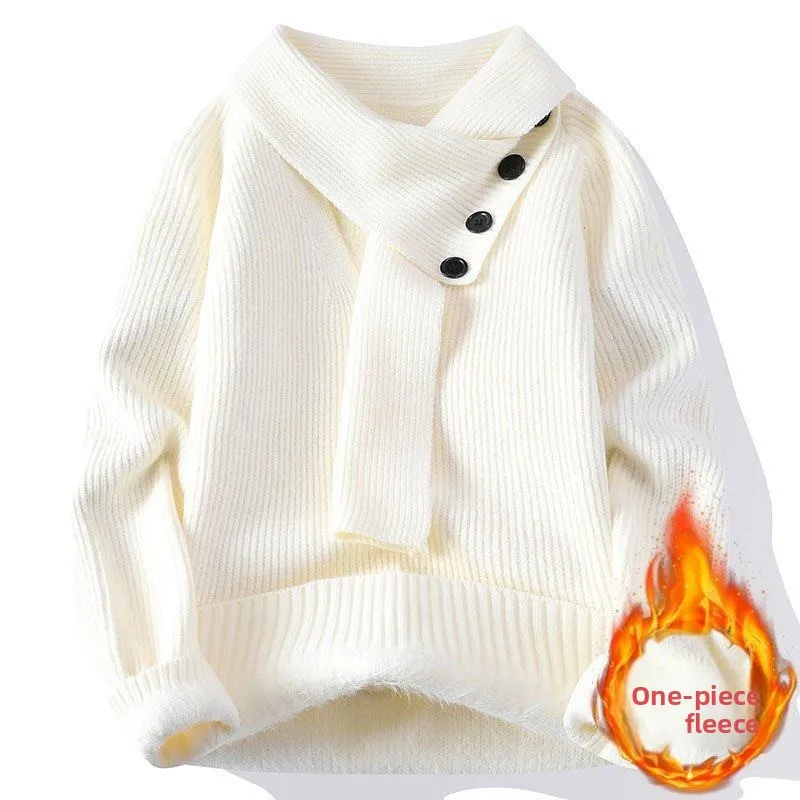 

Casual Knitted Sweater Men's Faion Long Sve Loose Winter Warm Polyester Fiber V-Ne Thiened Youth Versatile Knitwear