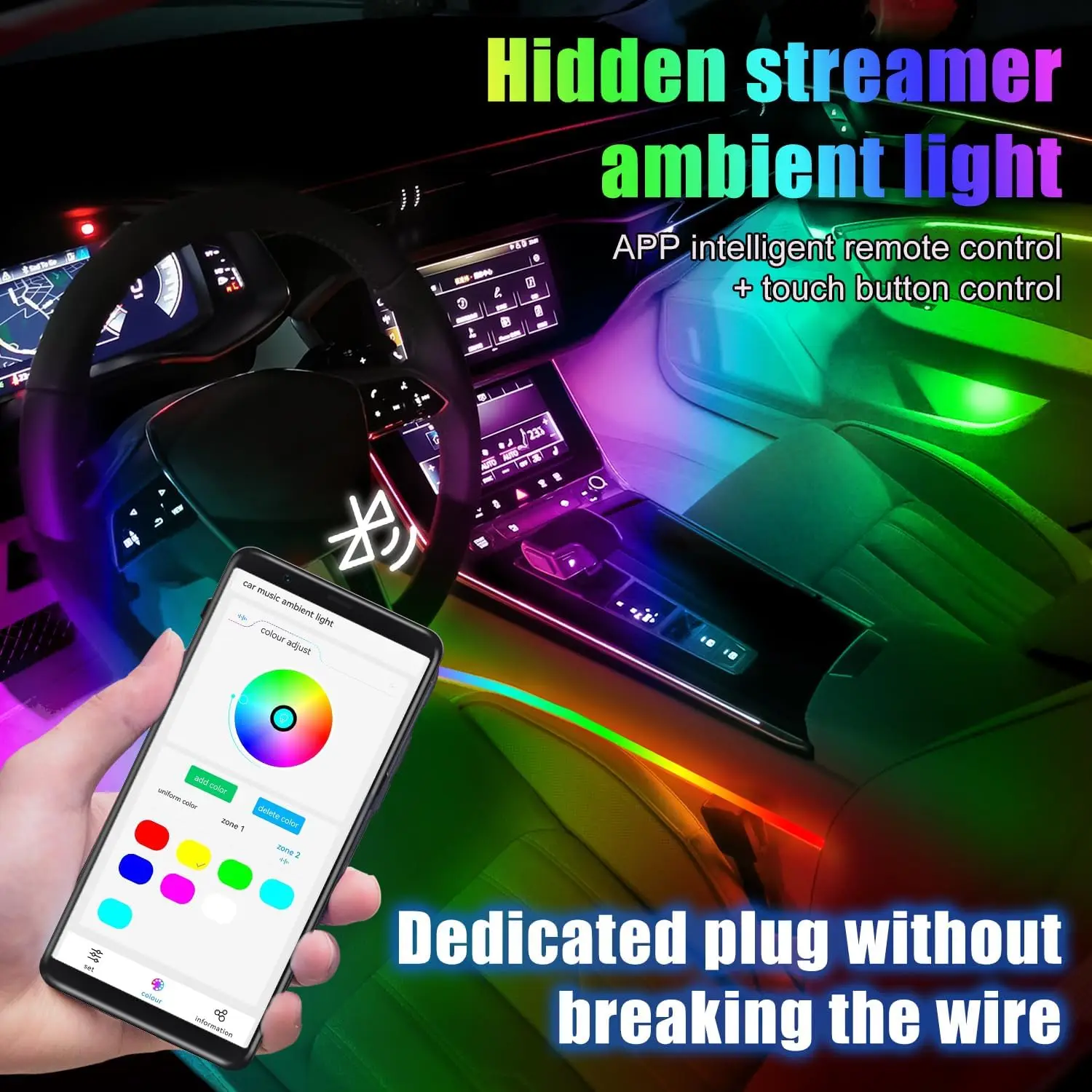 Car Interior Ambient Lights,18 in 1 128 Colorful LED Acrylic Fiber Optic Strip,Universal Multiple Modes Decoration Atmosphere