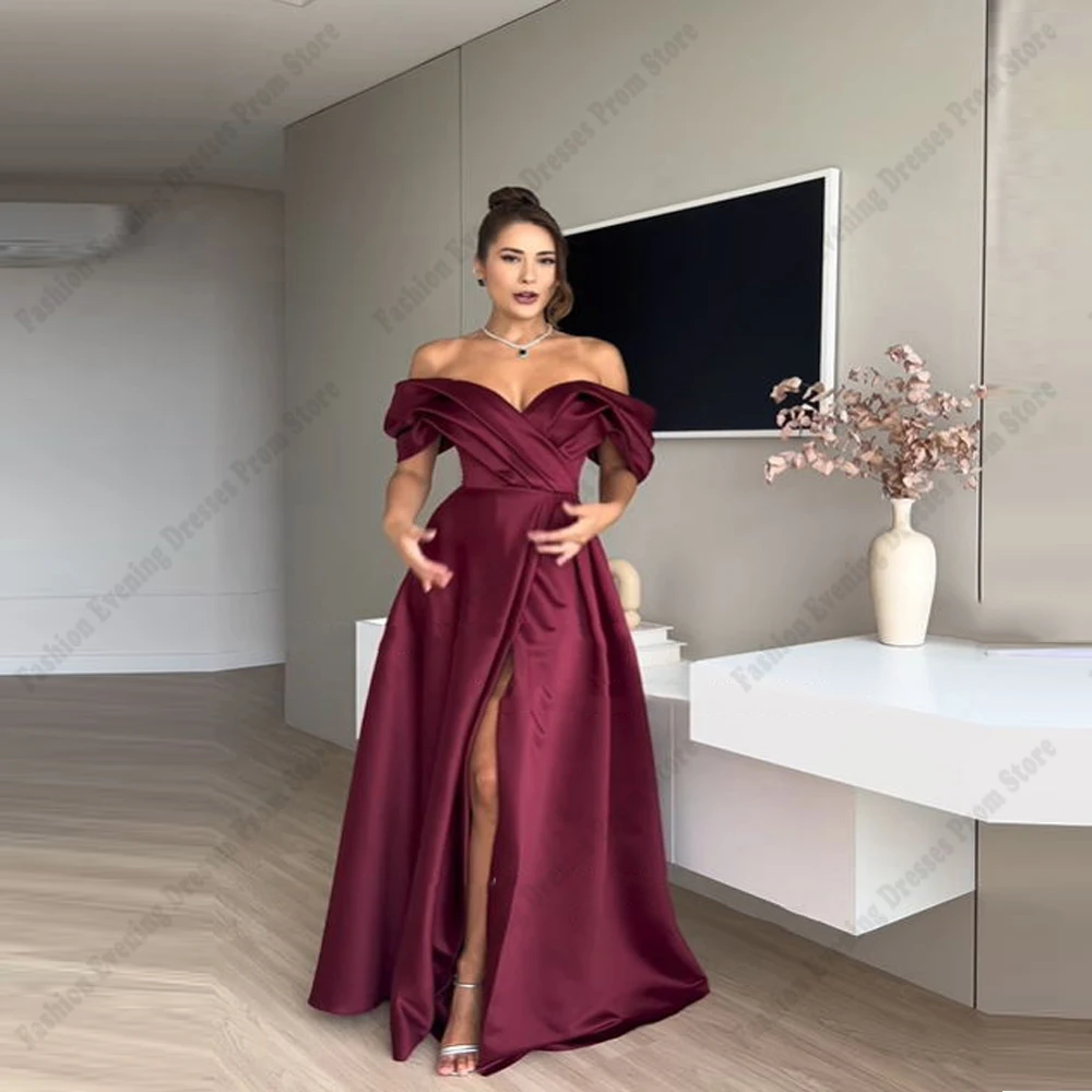 2024 Glitter Satin Women's Evening Dresses Sexy Off The Shoulder Sleeveless Princess Prom Gowns Cocktail Party Vestidos De Noche