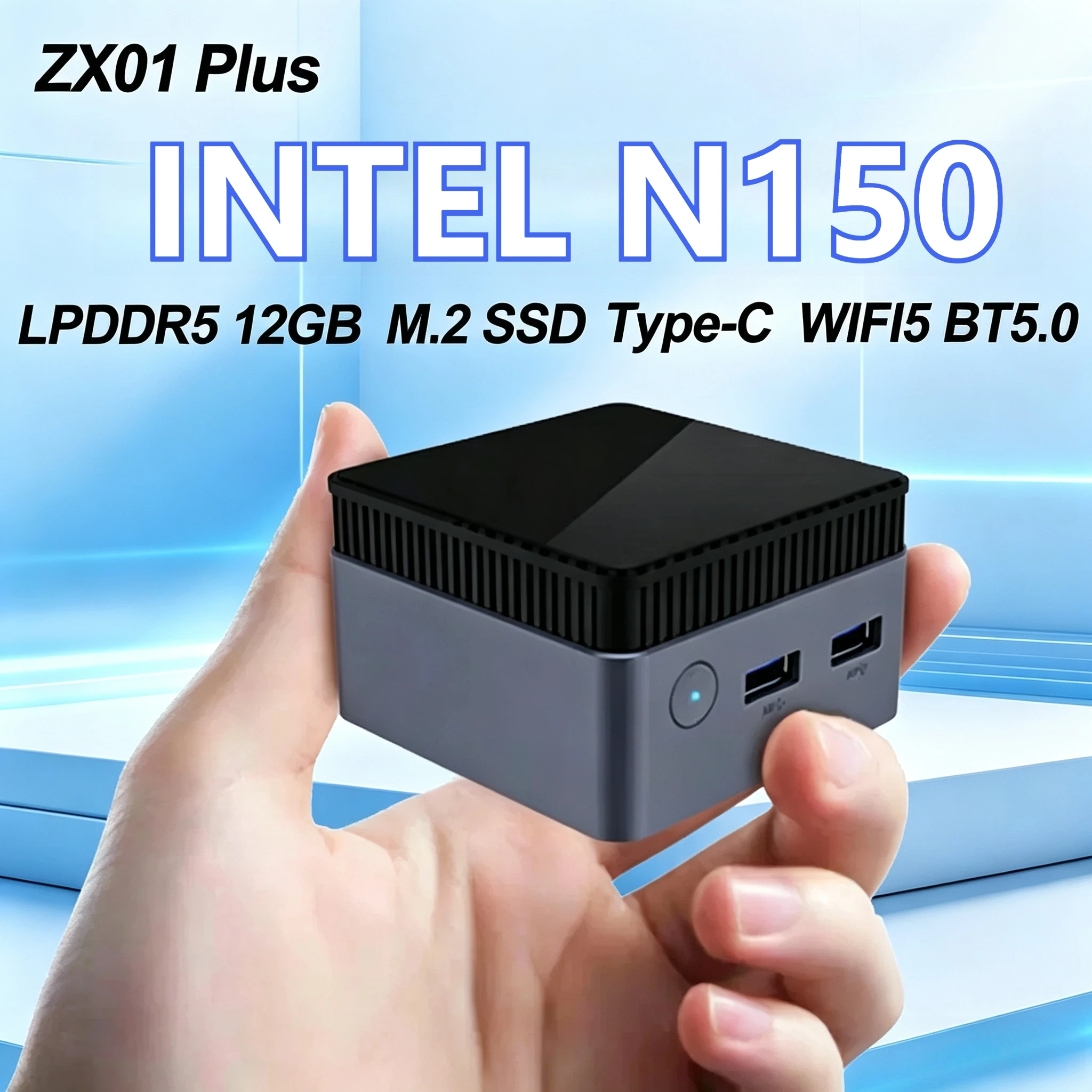 PLUS Pocket Mini PC Intel N150 LPDDR5 12GB M.2 SSD Type-C Office Desktop Gamer Computer Wifi5 BT5.0 Windows 11 PRO