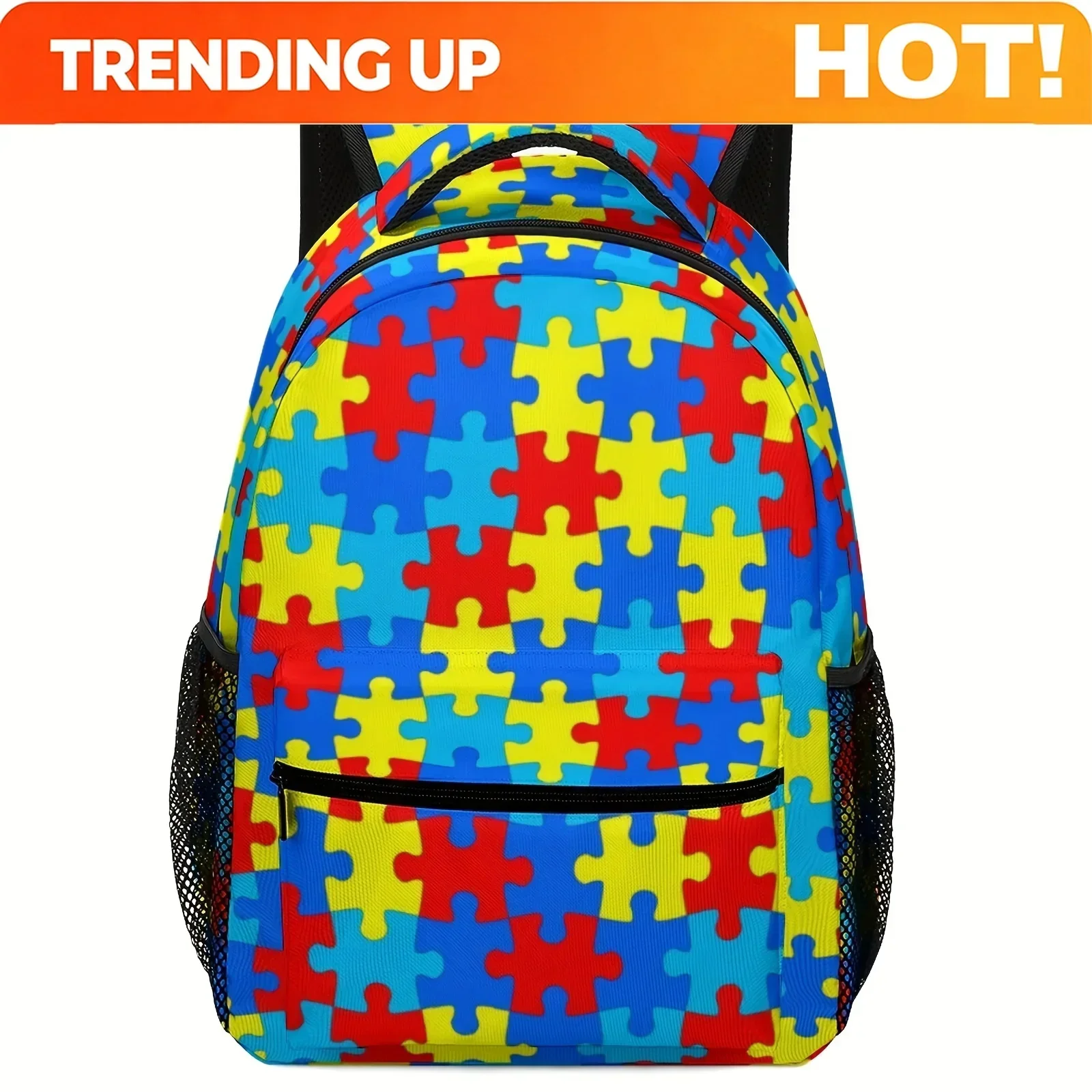Custom Bag Stylish Printed Backpack Featuring A Vibrant Puzzle Piece Design For Autism Awareness, Made From Lightweight And Dura