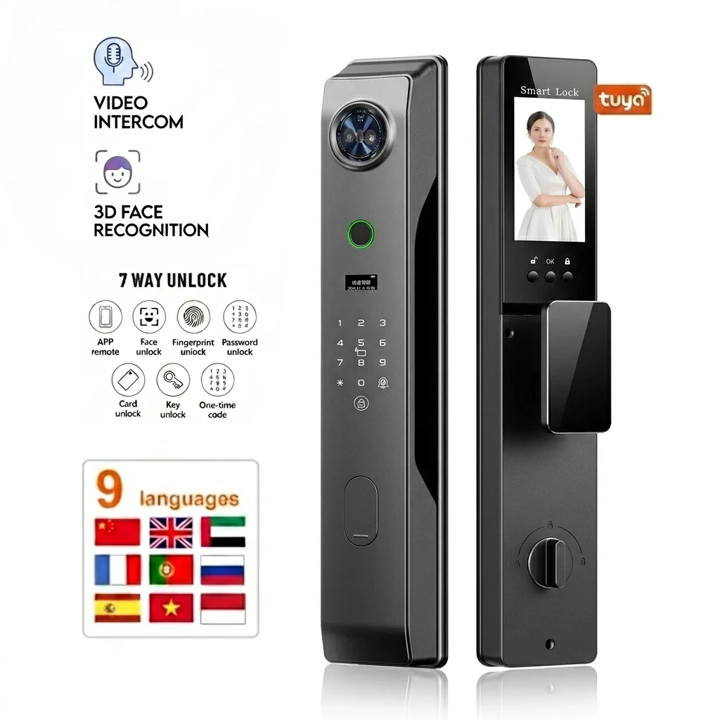 

Fully Automatic Digital Lock 4.5-inch Large Screen 3D Face Video Intercom Tuya Smart Door Lock with Camera and Fingerprint