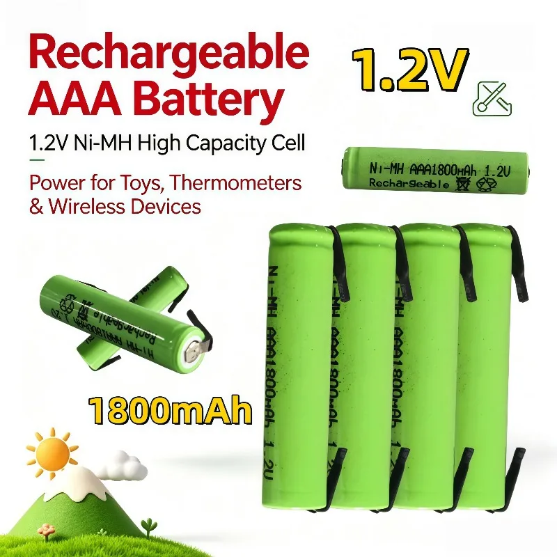 1800mAh 1.2V AAA Nickel Metal Hydride Rechargeable Battery, Fit for Remotes, Thermometers, Toys & Wireless Peripherals