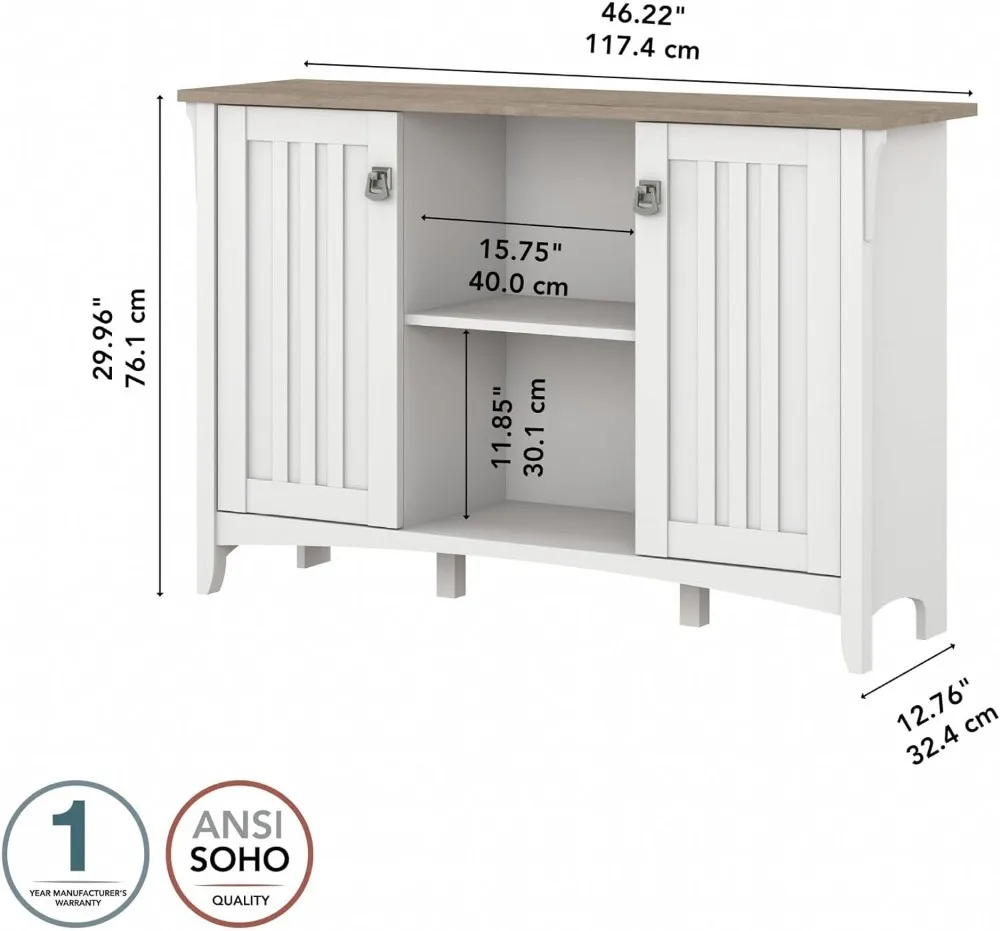 Arbusto Armário De Armazenamento Com Portas, Salinas Accent Armário De Armazenamento, Pure White e Console, Cinza