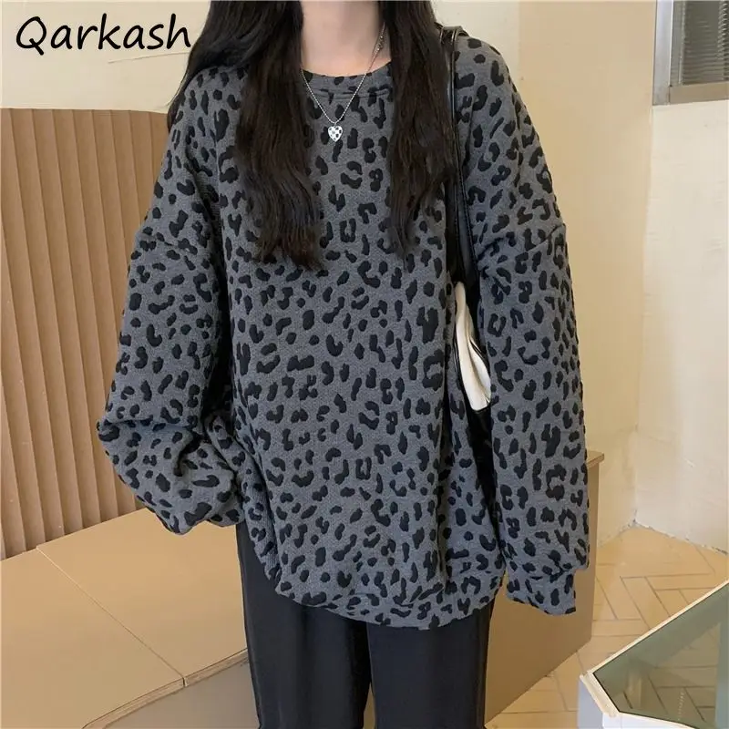 Sweatshirts Women M-3XL Autumn Chic Classy Female Retro Loose Fashion Leopard Harajuku BF Style Aesthetic Spring Clothing Casual