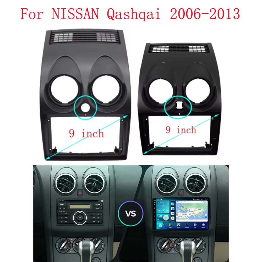 

9" Car radio Installation Fascias Panel For Nissan Qashqai 2006-2013 harness Power cable Audio Dash Fit Panel Dash Kit Frame