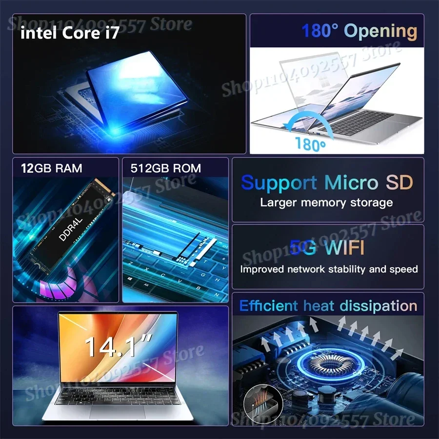 Imagem -02 - New 14.1 Ultra Slim Laptop i7 Computer Windows 11 Pro 16gb 2tb Notebook 1920*1080 Intel Core i7 7500u Office Study pc Computer