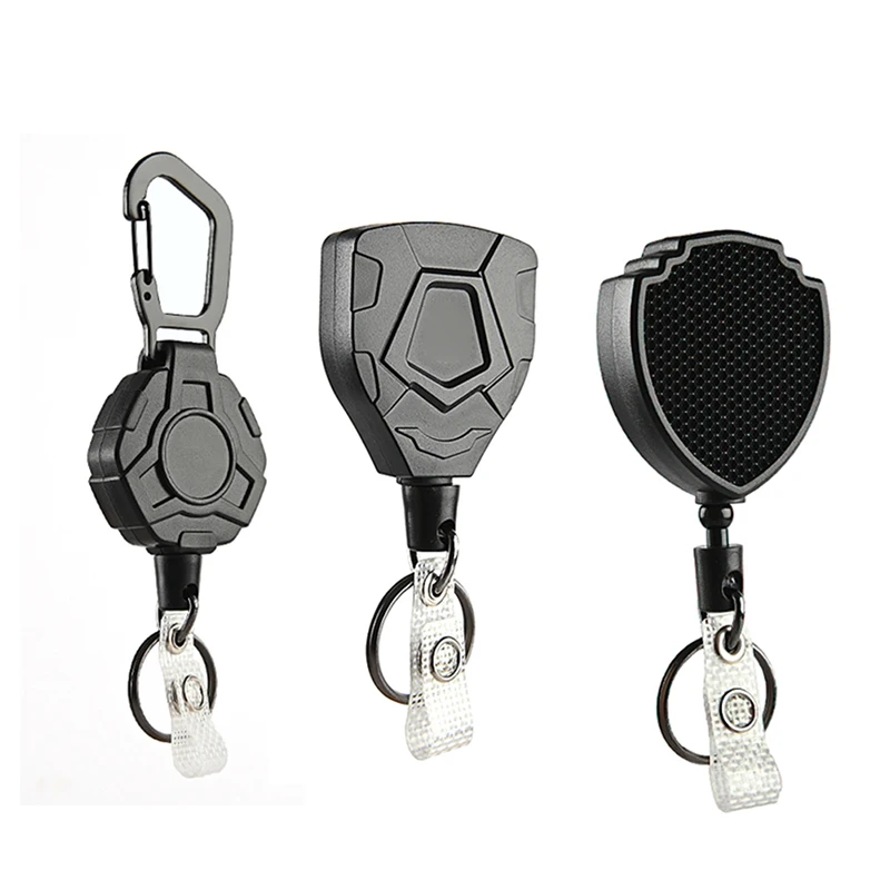 1Pc Retractable Easy-To-Pull Buckle Badge Reel Carabiner Key Chain Anti-Theft Anti-Lost Key Chain with Steel Cord