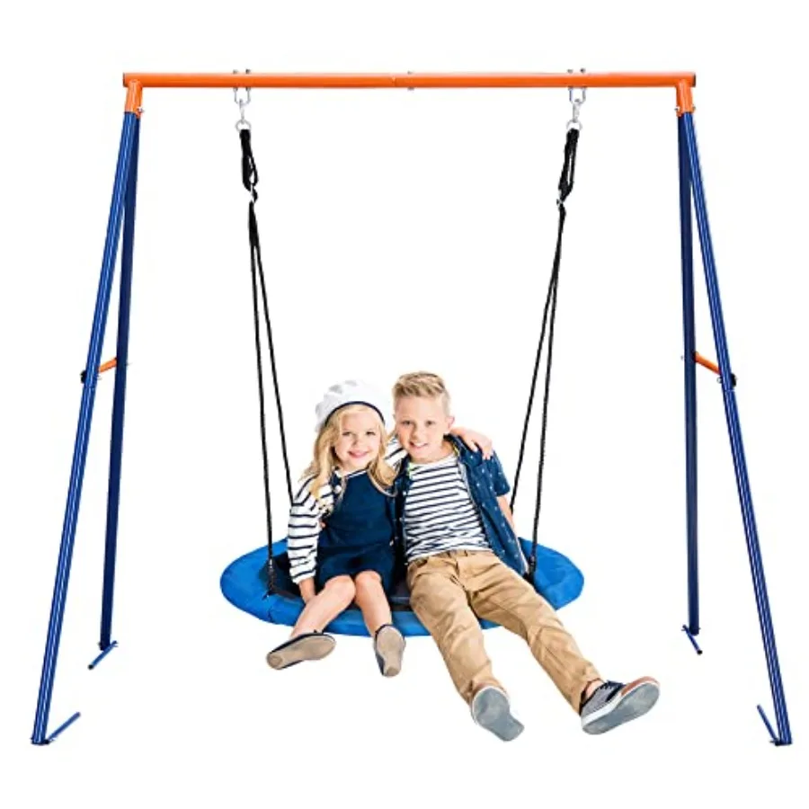 

Outdoor Swing Set 40 inch Saucer Swing with Frame Combo Saucer Tree Swing and Heavy Duty Steel A Frame Playset for Backyard 4 G