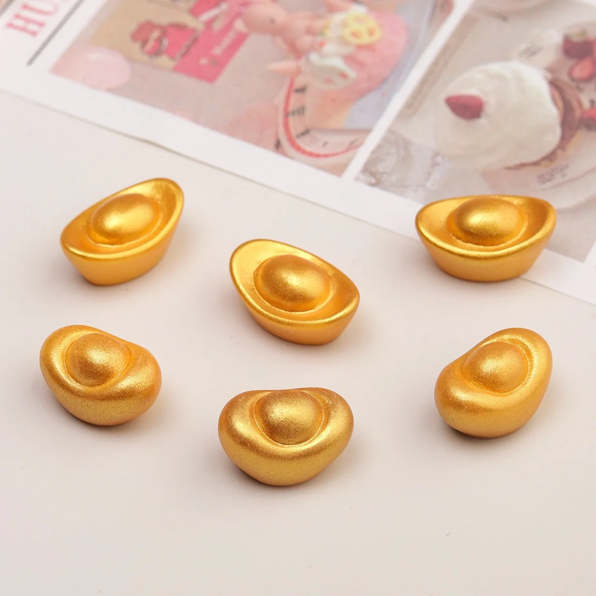 20pcs 3D Simulation Kawaii Golden Ingot Resin Cabochon Diy Landscape Home Decoration Dollhouse Accessory