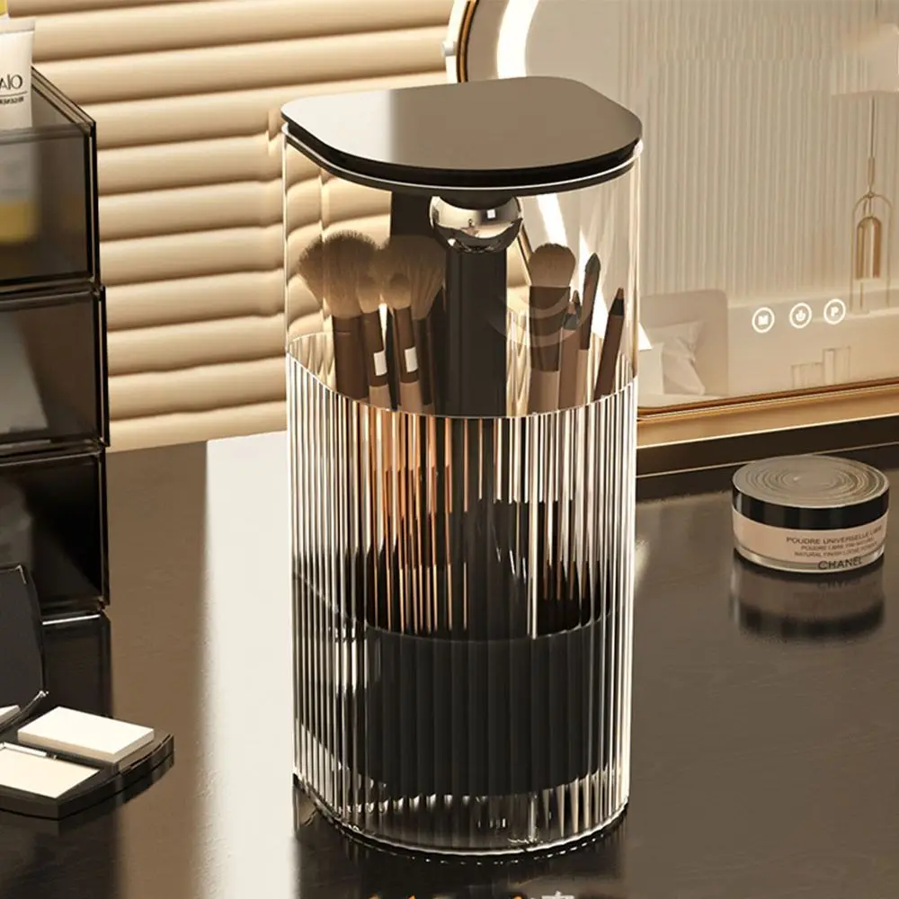 Dustproof Automatic Lifting Makeup Brush Holder with Lid Transparent Makeup Brush Storage Tube Multi-grid Space Saving
