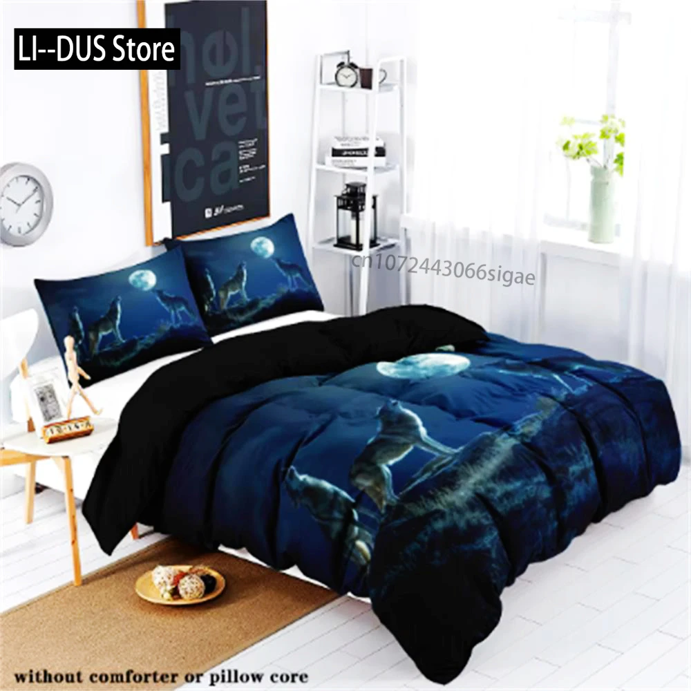 Wolf And Moon Theme Series Print Bedding set,comfortable,warm,For bedroom,hotel,homestay(1*down Duvet cover+2*pillowcase,No Core