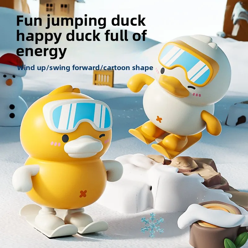 

Clockwork Mengqu Ski Jumping Duck Cartoon Tabletop Ornament Adorable Baby Small Gift Kids' Play Toy Lightweight for Little Hands