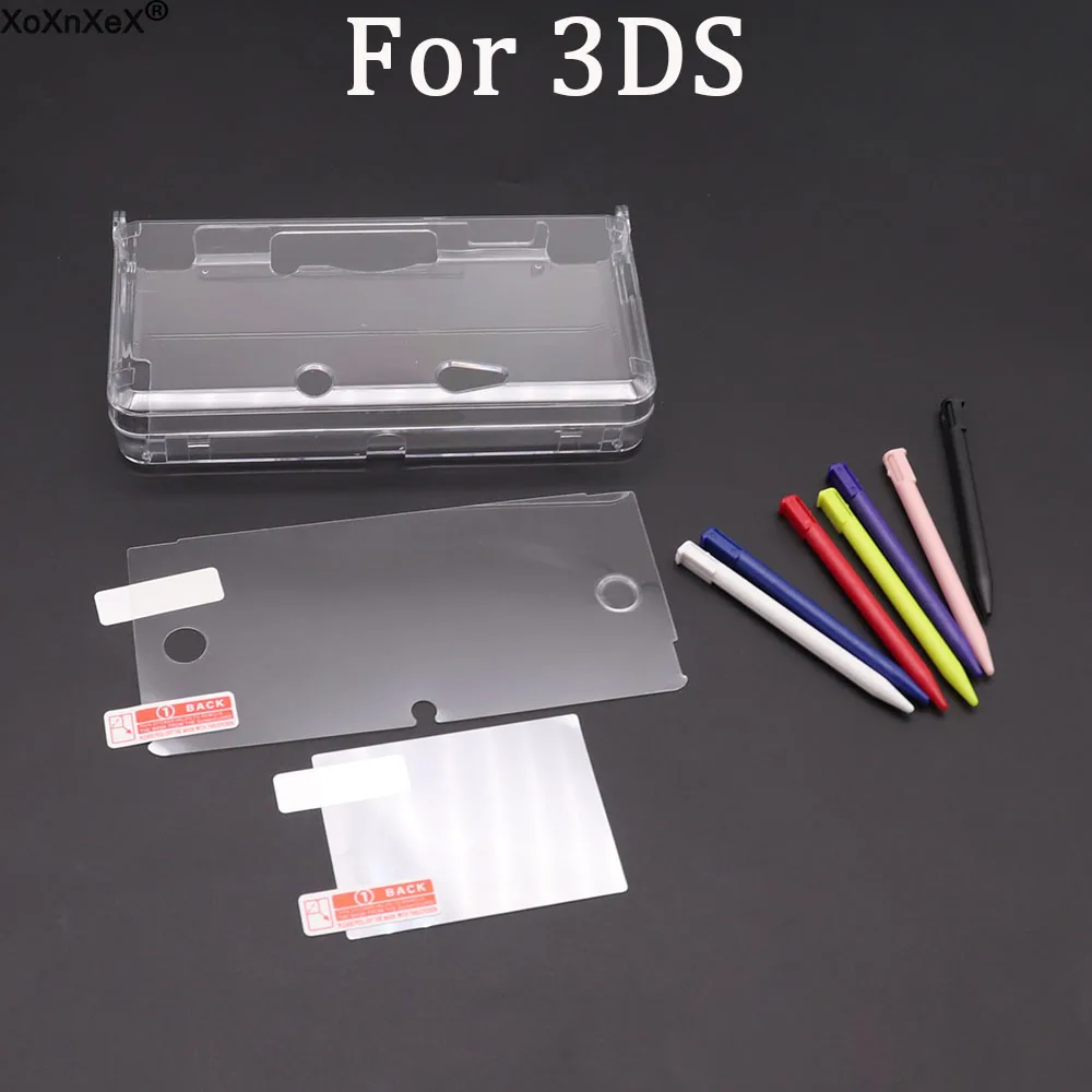 Clear Split Transparent Hard Case for 3DS, Protective Shell with Screen Protector and Stylus Pen