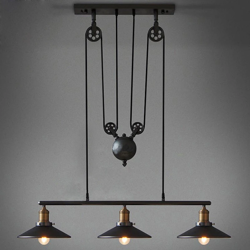 Retro Vintage Pully Pendant Lights Fixture Loft American Hanging Lamp Kitchen Cafe Bar Rope Industrial Edison Light Iron Antique