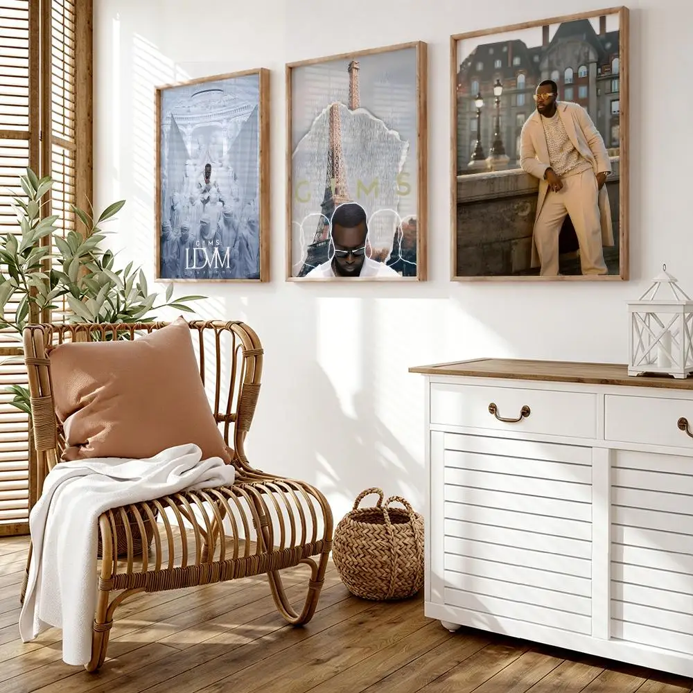 Rapper M-Maitre Gims Poster Wall Stickers HD Painting Self Adhesive Art Decals for Bedroom Living Room Home Decor