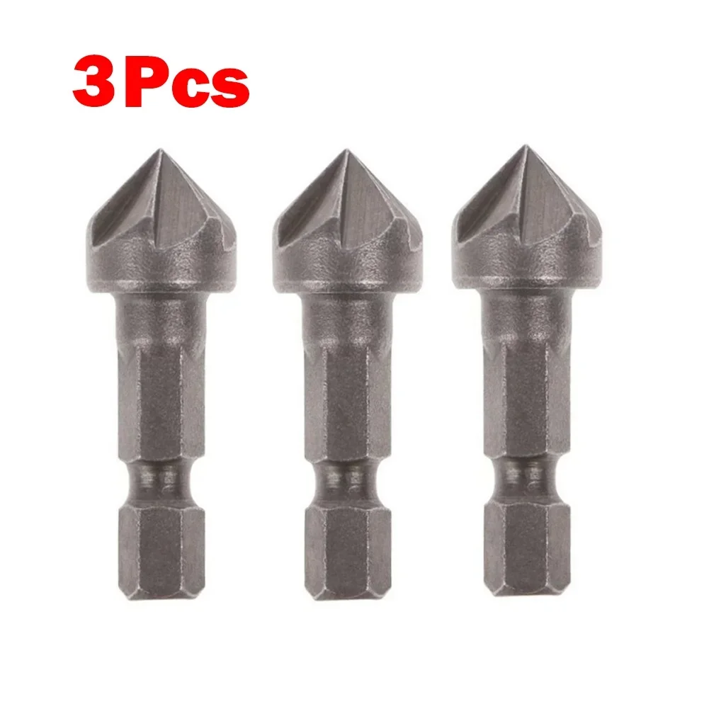 3pcs Countersink Drill Bit Set 1/4'' Hex Shank 5 Flute Chamfering Tool Woodworking Hole Opener Countersink Drill Chamfering Cutt