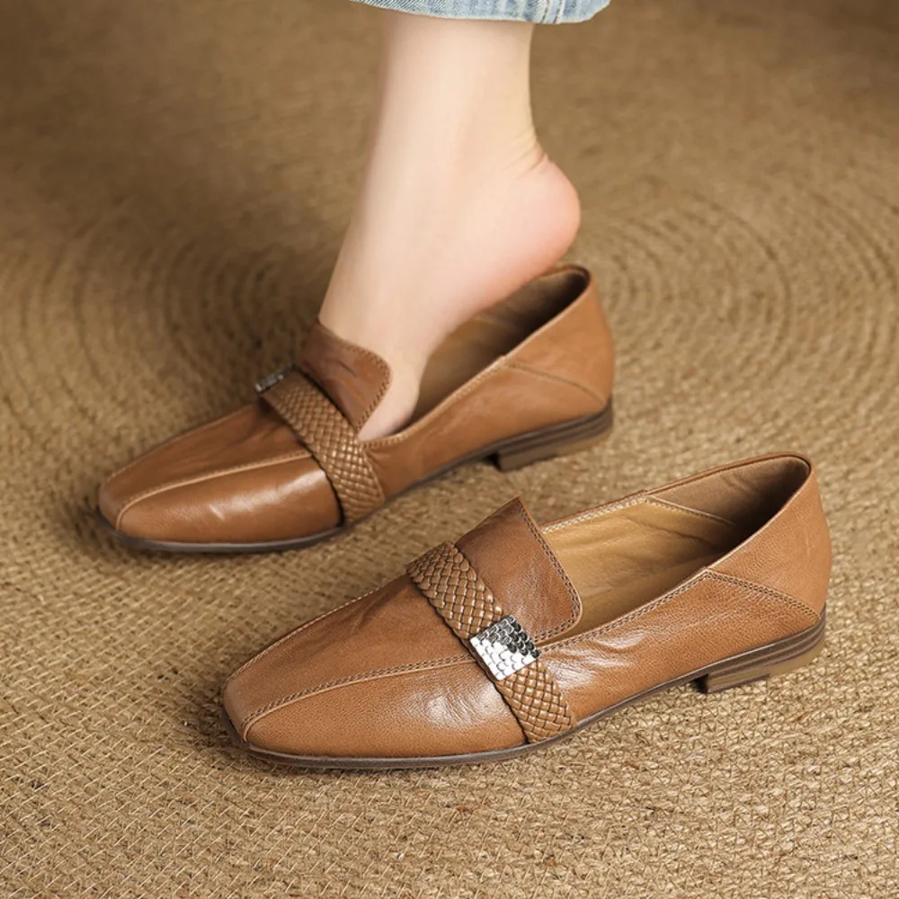 

Oafers Women 2026 New Spring One Foot Slip-on Round Toe Shoes Women Genuine Leather Soft Flats Shoes Women