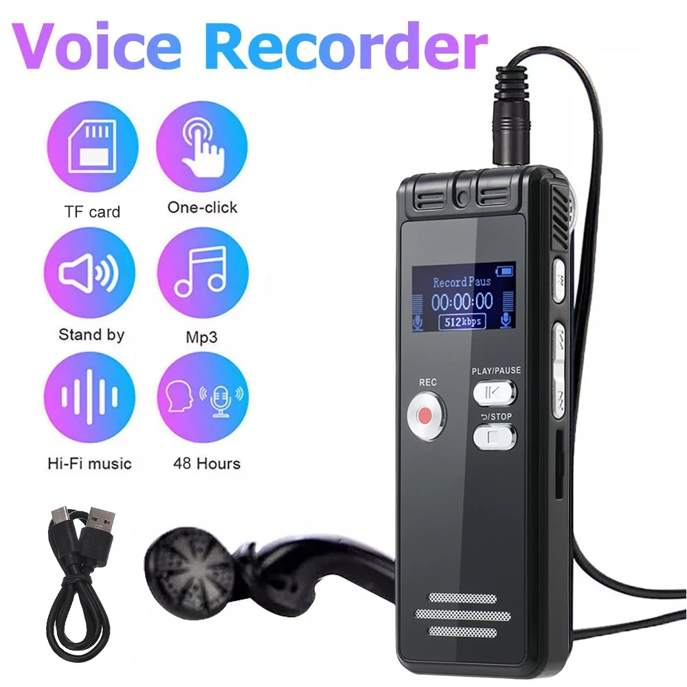 

Mini Voice Recorder Sound Activated Line-in Line Dictaphone USB Flash Driver Lossless Noise Reduce Record MP3 Player