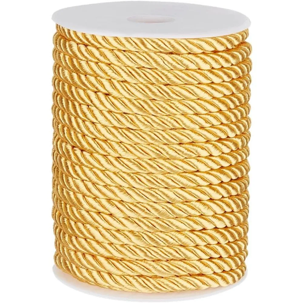 21,9 Yards 8mm Gedrehte Kordel 3-fädige Kordel mit Spulen Gedrehter Satin für Golddekorationen Weihnachtsbänder Abschlussfeiern