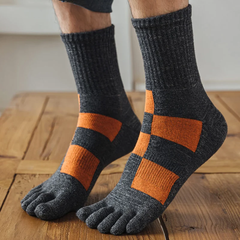 Mans Boy Five Finger Socks Short Compression Cotton Rectangle Fitness Anti-Bacterial Breathable Vintage Outdoor Toe Sport Socks