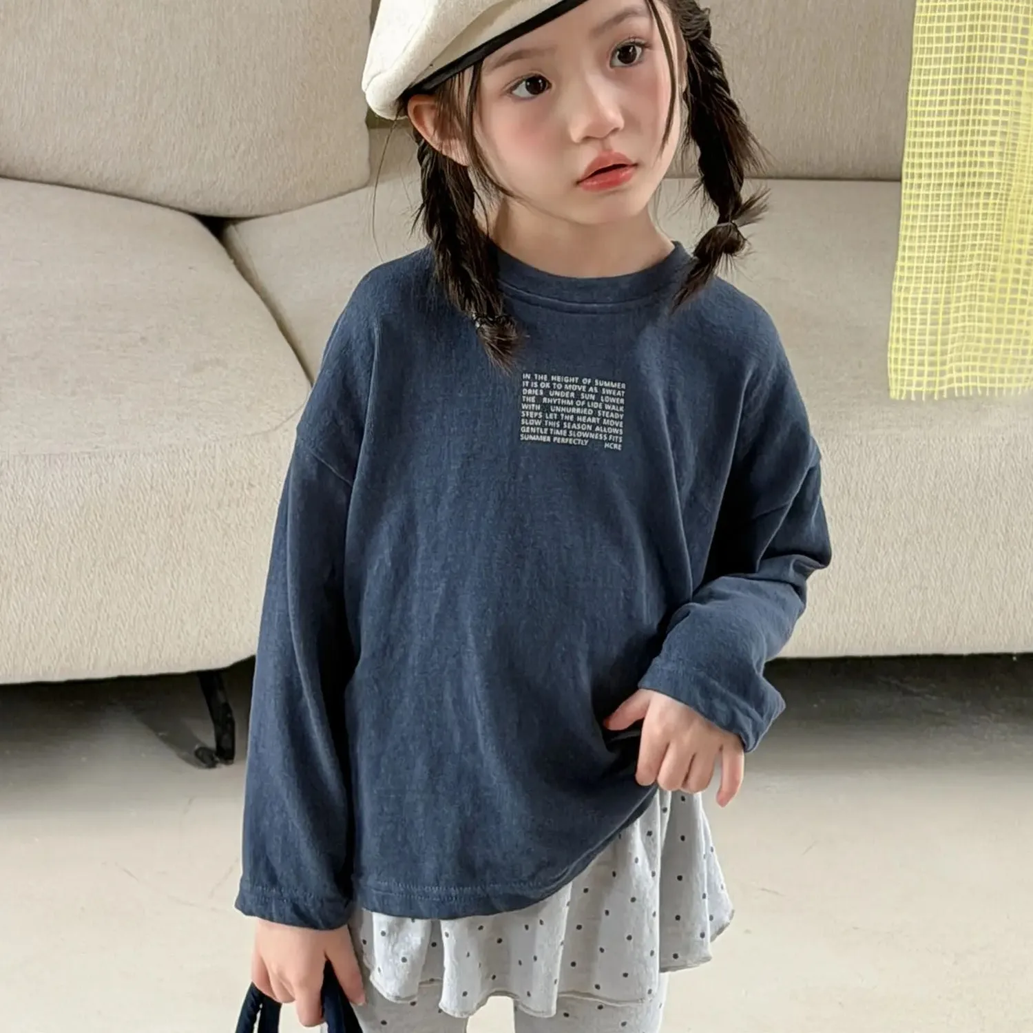 2026 Fall Kids Loose Letter Print T-Shirt | Unisex Long Sleeve Cotton Casual Top 1-6Y