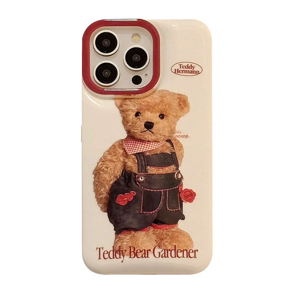 Caso retro do telefone do urso do cowboy do luxuoso do estilo, tampa à prova de choque para o iphone 16, 15, 14, 12, 13, 11 Pro Max, mais, X, XR