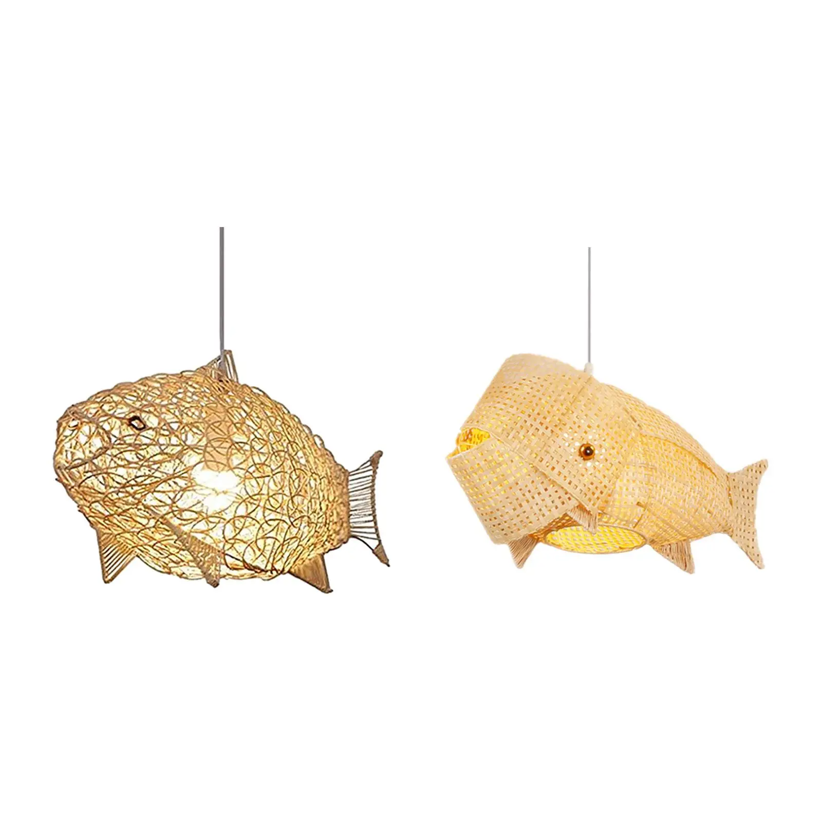 

Fish Shaped Lampshade Pendant Lamp Shade Bamboo Bulb Guard Chandelier Shade for Cafe Kitchen Teahouse Restaurant Living Room