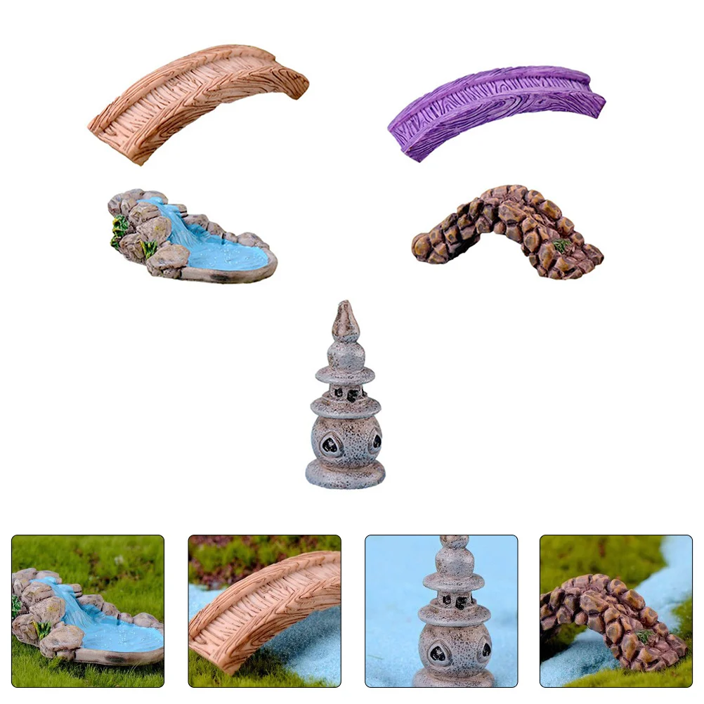 5 قطعة زخرفة حديقة صغيرة الراتنج المشهد الزينة للخارجية ديكور المنزل بركة جسر البستنة الديكور تمثال مصغر #5
