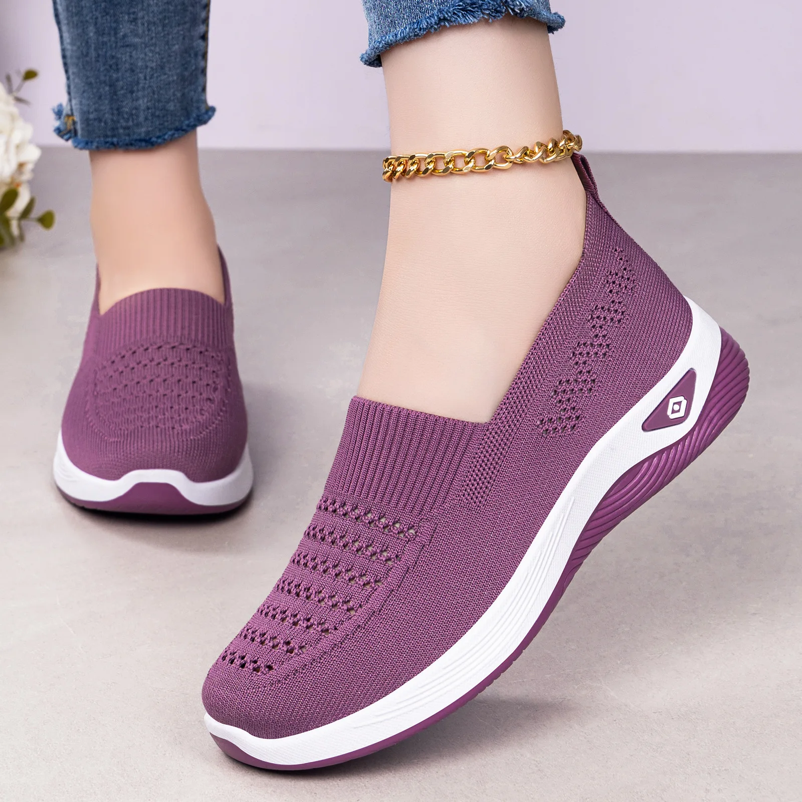 Plus Size Shoes for Women 36-43 Summer Fashion Slip on Platform Wedge Mesh Breathable Slip on Non-slip Flats Zapatos De Mujer