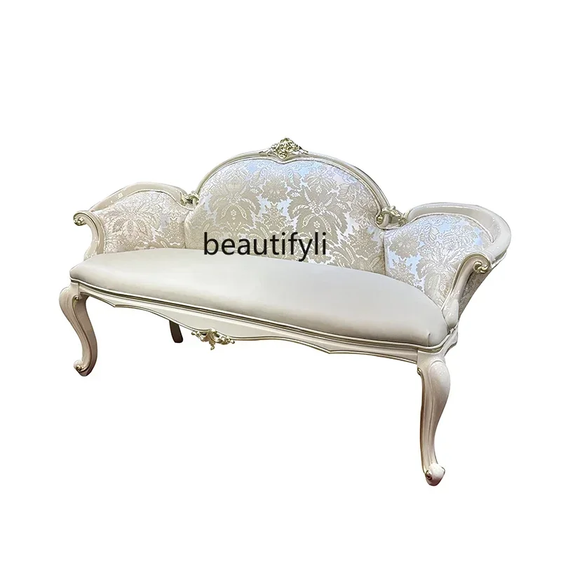 

French court, European neoclassical solid wood carving, living room sofa stool, bedroom embroidered bedside stool