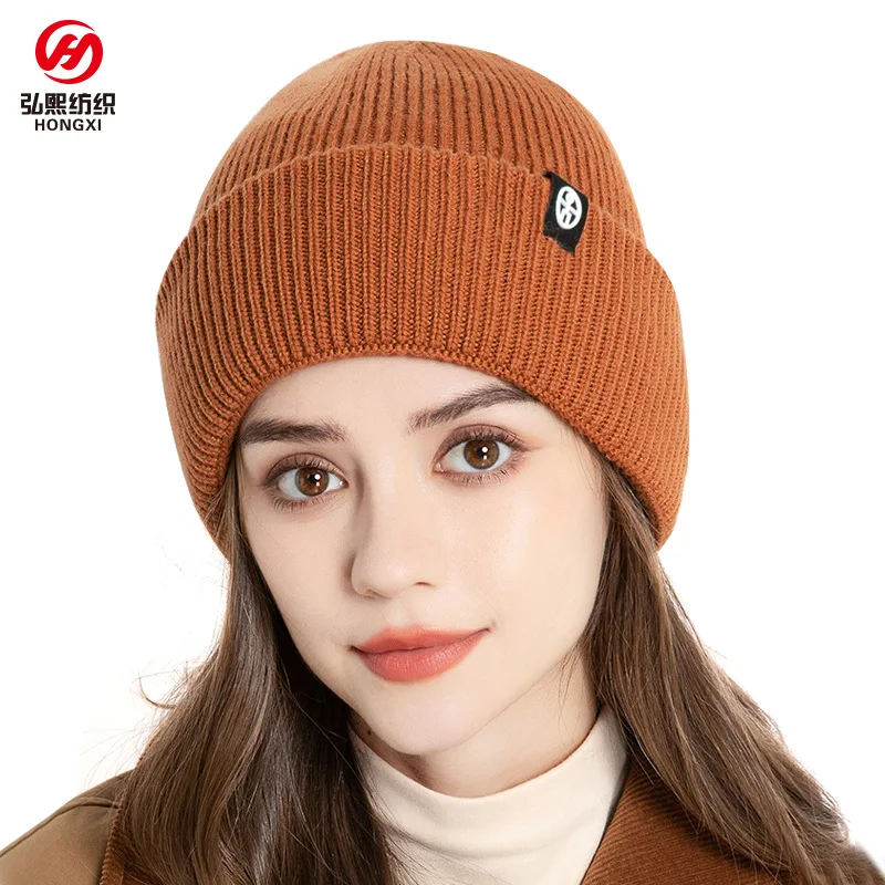 

Beanie Hat Wool Warm Knit Hats Women's Solid Colour Winter Outdoor Double Layer Padded Knit Cap Big Headband Flap Cap