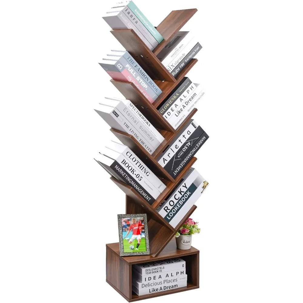 

8 Tier Tree Bookshelf, Retro Floor-Standing 8 Shelf Bookcase Storage Rack, Wooden Storage Rack Modern Bookshelf, Put Books, Pho