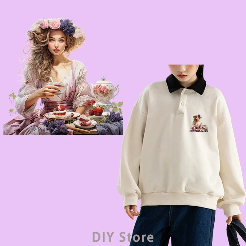 fairy tale Tea Party dtf Heat Transfer iron on transfer for clothing Iron On Patches For Clothing Heat Transfer On Clothes.