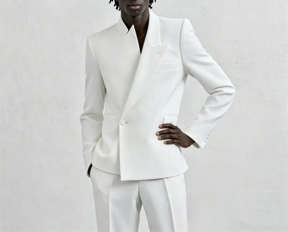 High End Side Button Formal Suit Set for Men, Two Piece Including Jacket Pants Tailored Fitting Tuxedo Blazer Trousers