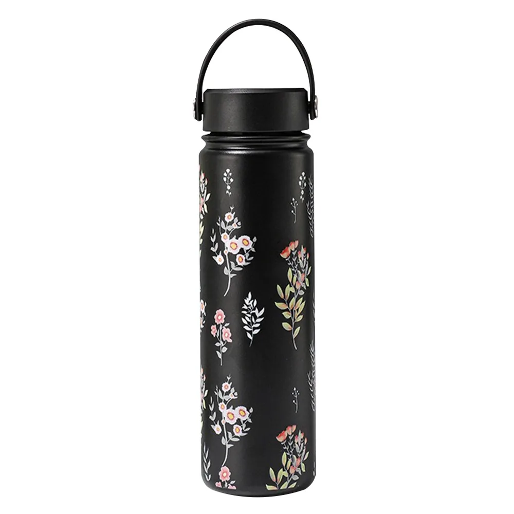 

Portable Stainless Steel Insulated Cup 800ml Flower Printed Coffee Mug Leak-Proof Pocket Cup Outdoor Travel Office