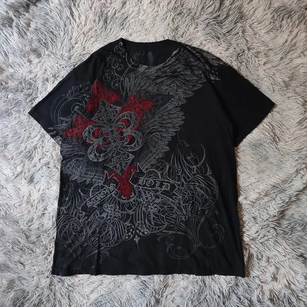 Y2K Style Gothic Affliction Distressed Cotton Shirt Oversized Punk Graphic Print Washed Soft Round Neck Tee Retro Short sleeve