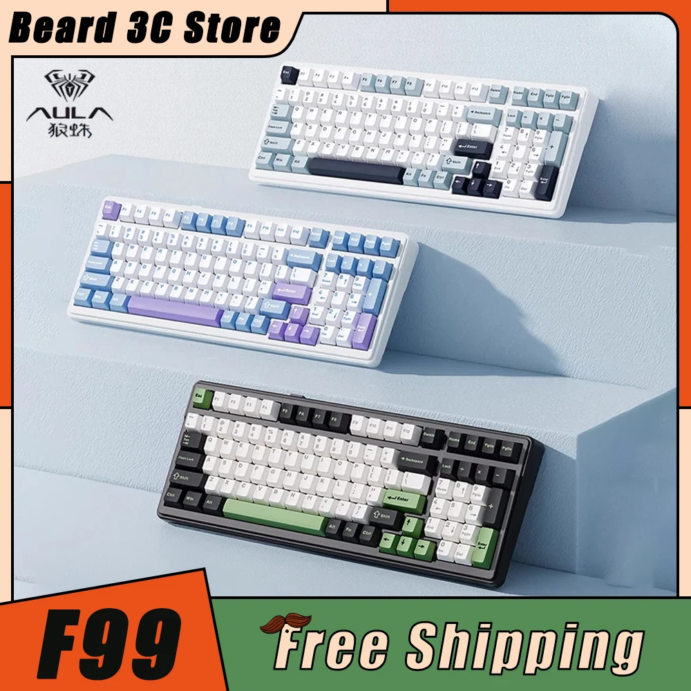 

AULA F99 Mechanical Keyboard Three Mode Low Delay RGB 8000mAh Wireless Gaming Keyboard Hot Swap Gasket PBT Pc Gamer Office Win