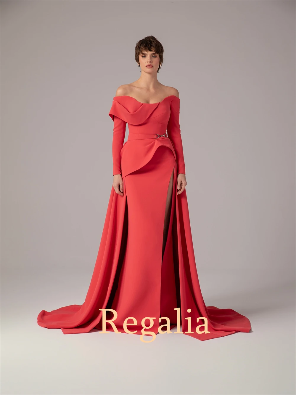 

Customized Romantic Jersey Evening Dresses Formal Off the Shoulder Long Sleeves Homecoming Dresses Special Occasion Gowns